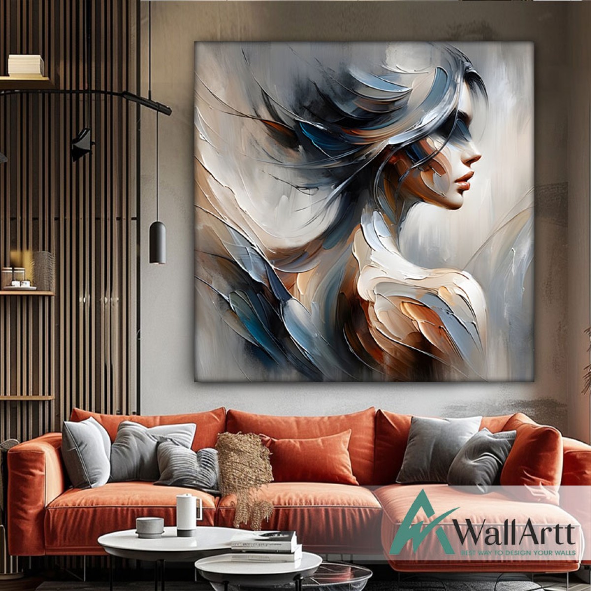 Blue Abstract Woman 3D Heavy Textured Partial Oil Painting - Wall Art